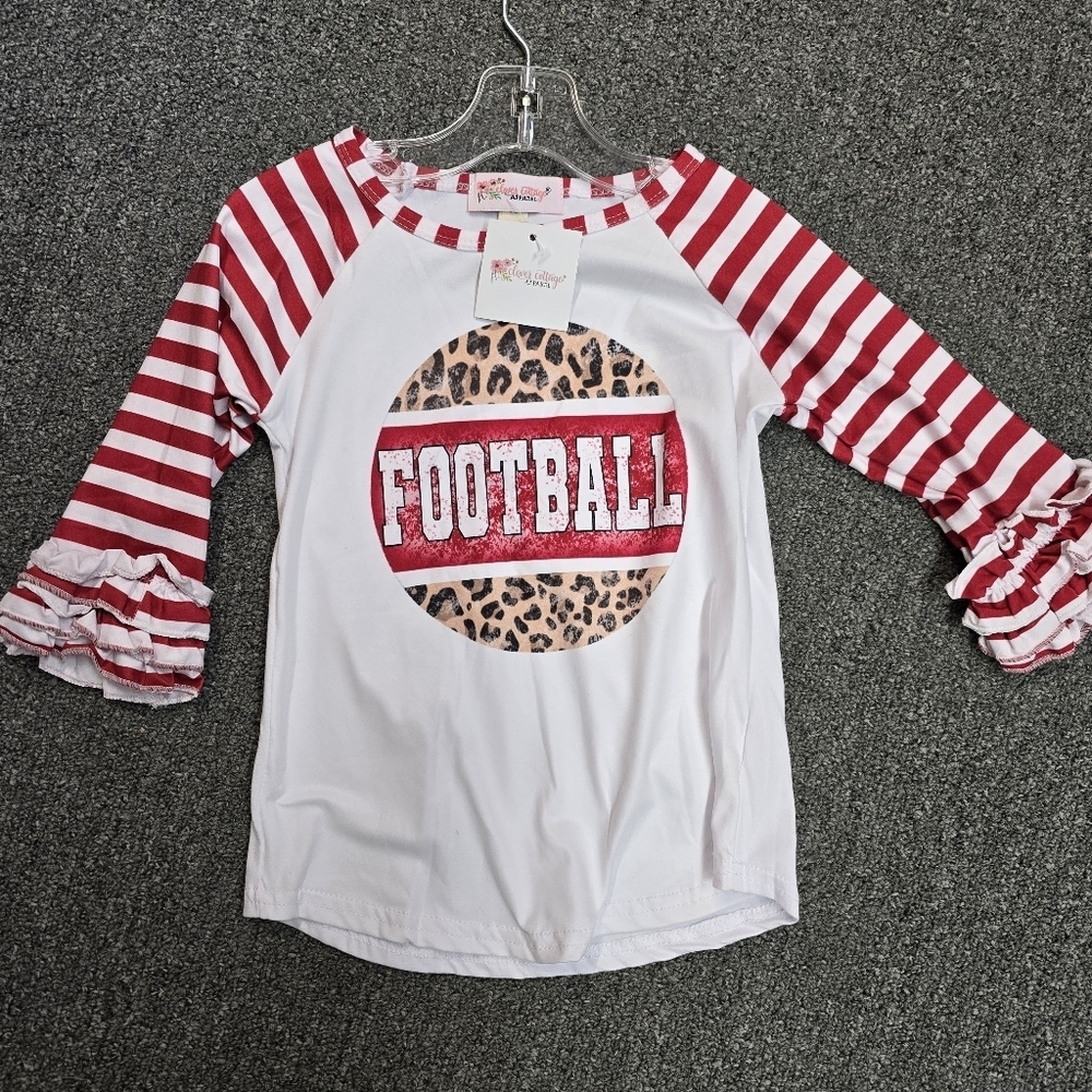 Football Long Sleeve Kids Tee - Red and White